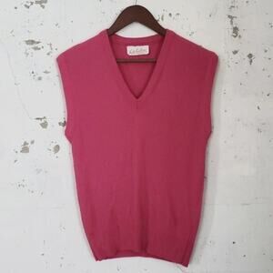 Kate Collins Women's VINTAGE 70's Cottagecore Pink V-neck Sweater Vest Medium